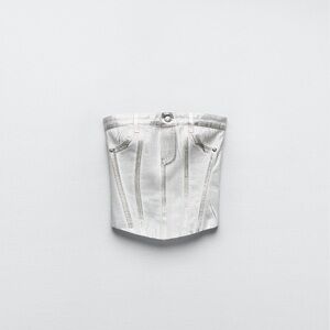 Zara silver metallic denim crop